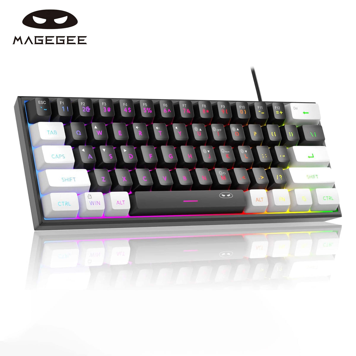 MageGee - 60% Gaming Keyboard, RGB Backlit 61‑Key Ultra‑Compact TS91 Ergonomic Waterproof Mechanical‑Feeling - WhiteBlack