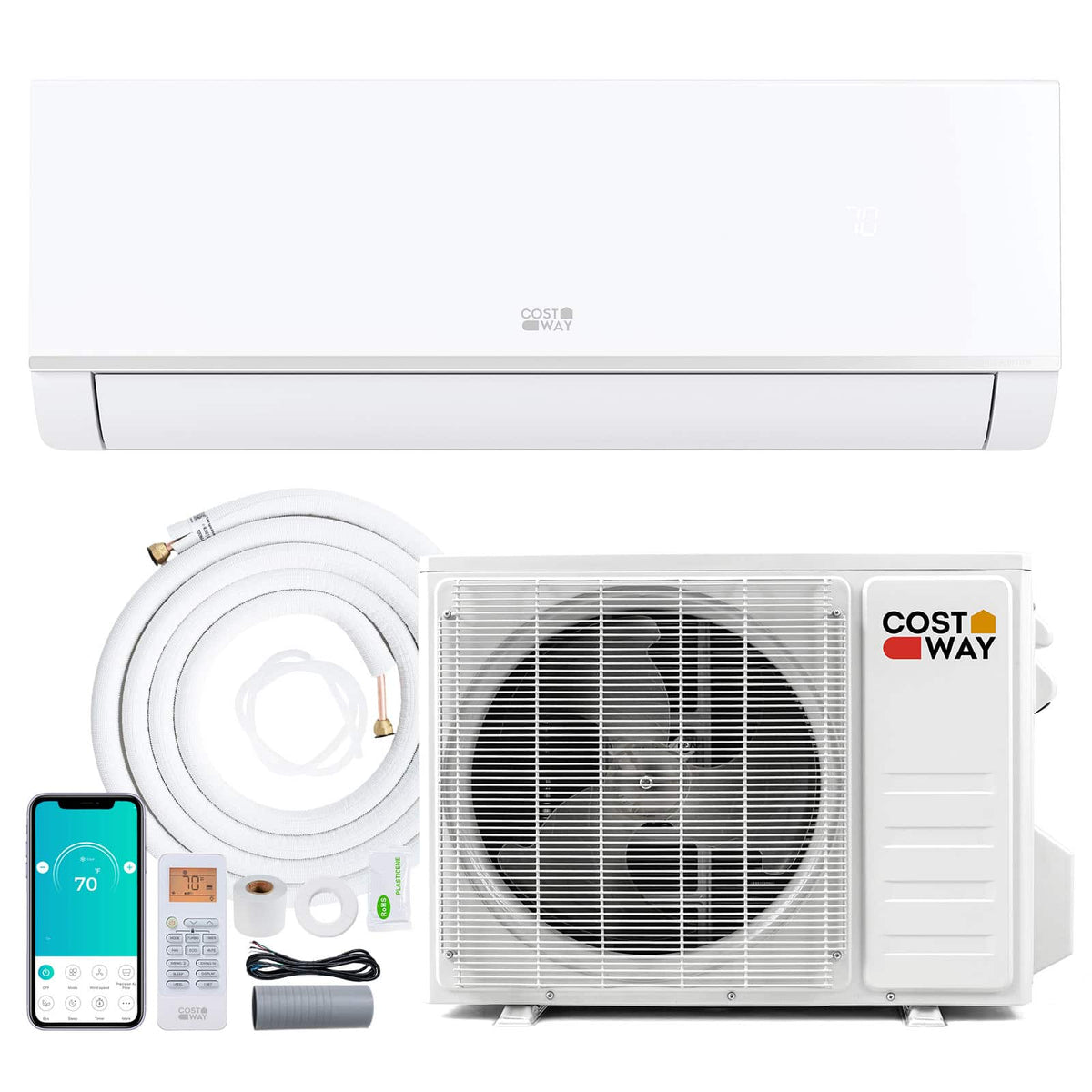 Costway - 24000 BTU 20 SEER2 208/230V Wifi Enabled Mini Split Air Conditioner & Heater with Installation Kit - White