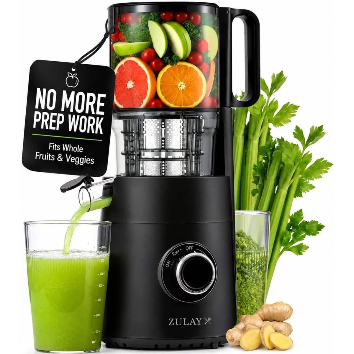 Zulay Kitchen - Cold Press Slow Masticating Juicer 5 Inches Wide Chute - Black