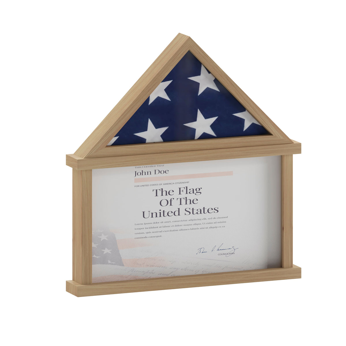 Emma + Oliver - Arthur Small Solid Wood Memorial Flag Case with Certificate Holder and Shadow Box Display - Weathered