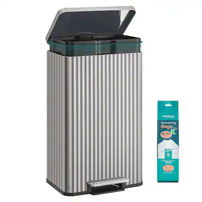 Songmics Home - Trash Can, 13 Gallon (50 L) Garbage Can for Kitchen, with Lid, Pedal, and Removable Inner Bucket, Soft Close
