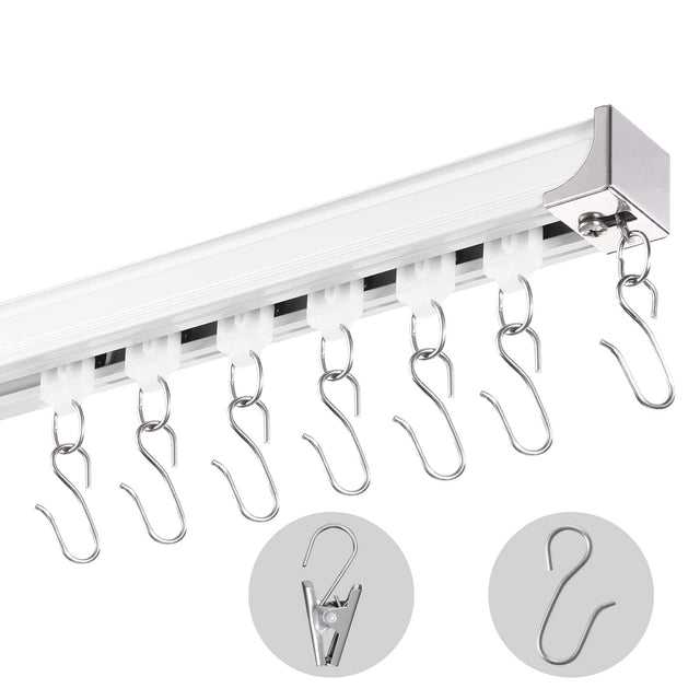 Front. VEVOR - Ceiling Curtain Track Set, 5.9 FT/1.8 Meter, Sliding Ceiling Track System for Curtains, Room Divider Curtain Track - Silver.