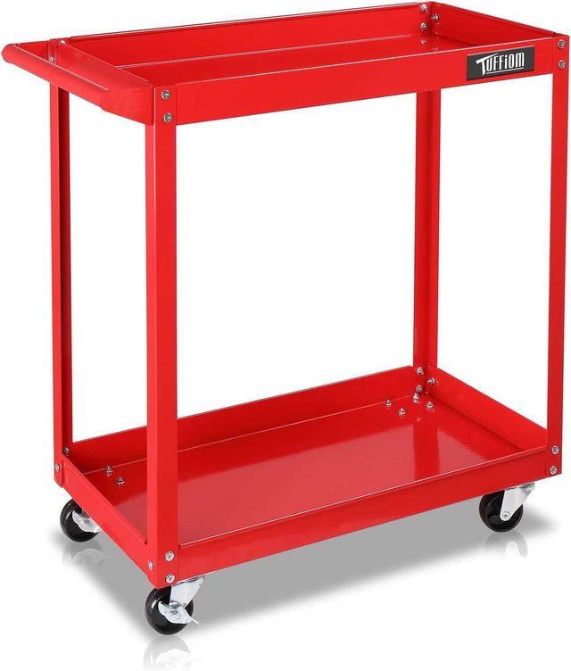 Front. Winado - 2 Shelf Steel Utility Cart 2 Tier Rolling Tool Storage Cart Service Cart with Wheels for Garage,Warehouse & Repair Shop - Red.