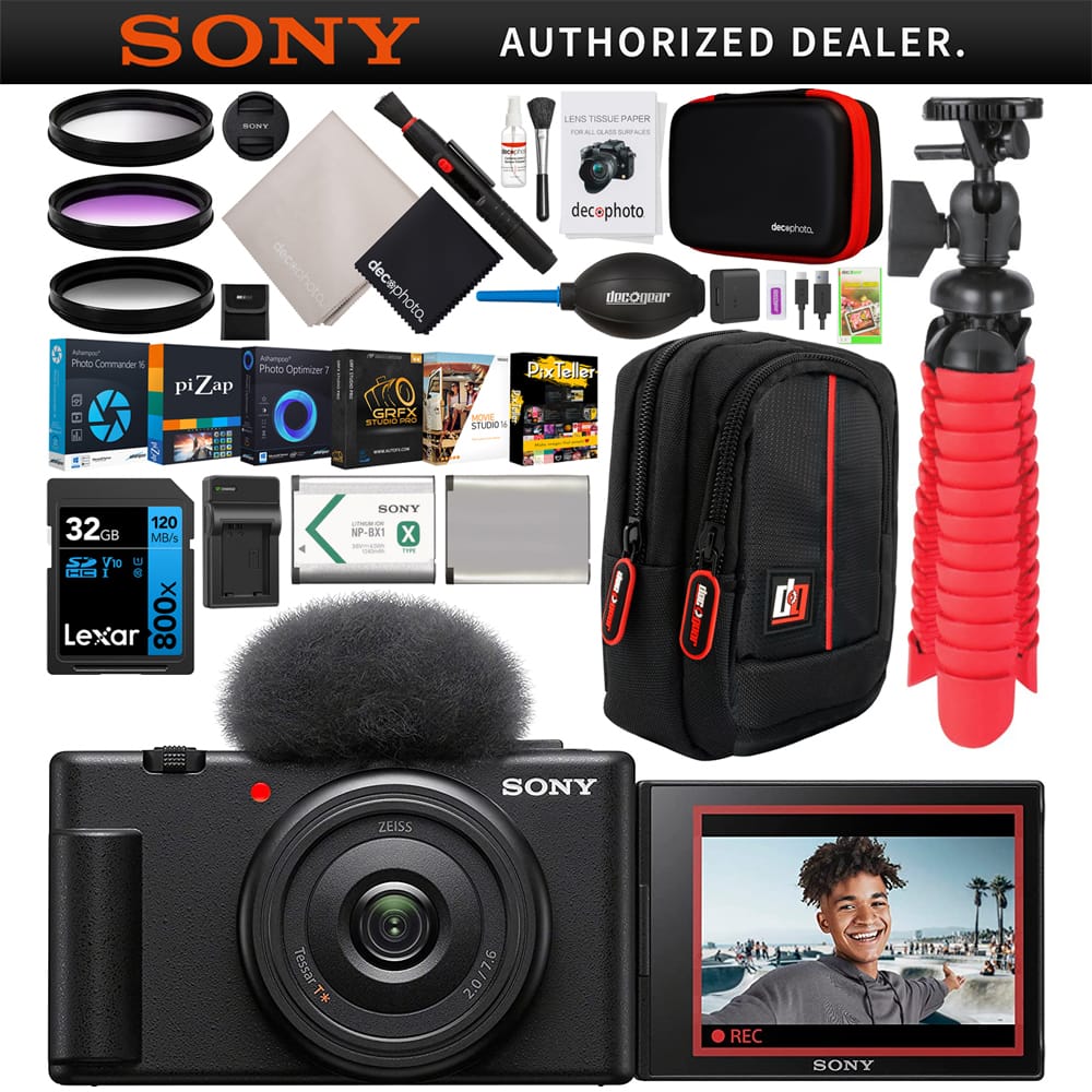 Bundle - Sony - ZV-1F Vlog Camera with 4K Video for Content Creators and Vloggers Black