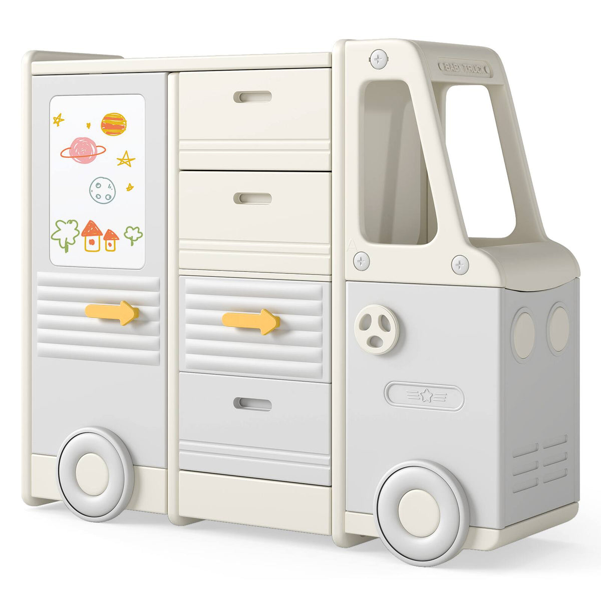 Gymax - Kids Toy Storage Organizer w/4 Pull-out Drawers & Handles Large & Small Cabinets - Gray