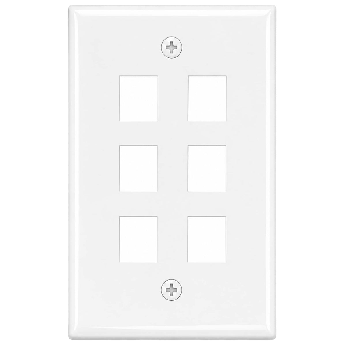Cmple.com - 6 Port Keystone Wall Plate Single Gang for RJ45 Ethernet HDMI Coax & Audio - White