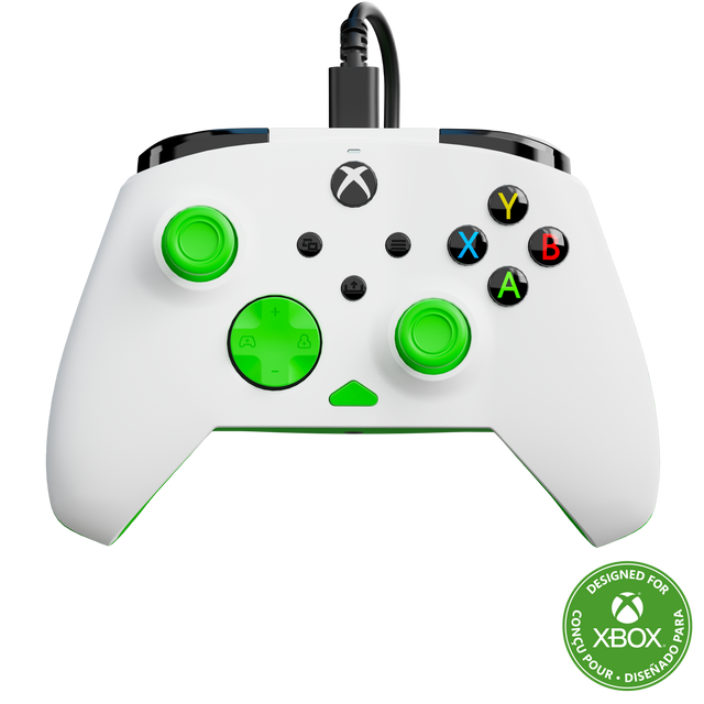 Designed for Xbox, this controller features a green X, Y, A, and B button.