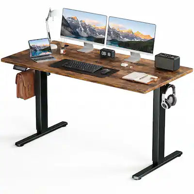 Bestier - Electric Standing Desk - Height Adjustable Office Desk with LED Display, Hooks & Wire Holes