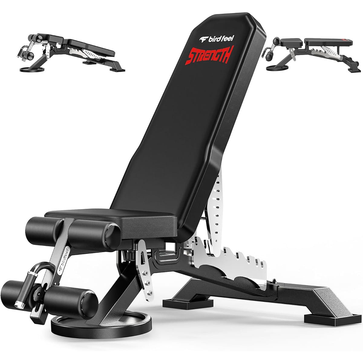 Pooboo - Heavy-Duty 1800 lb Adjustable Weight Bench for Home Gym-Multi-Position Flat, Incline, Decline&Sit Up Workout Bench - Black