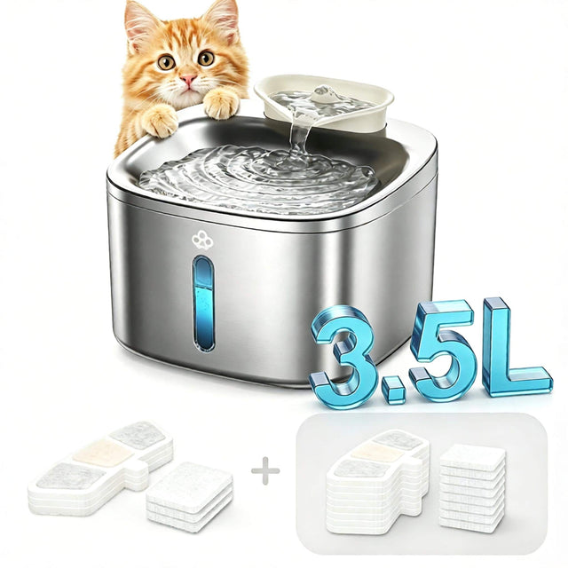 Front. Oneisall - 3.5L 118oz Corded Automatic Cat Water Fountain Food Grade Plug-in Stainless Steel Pet Water Fountain with 11 Filters - Silver.