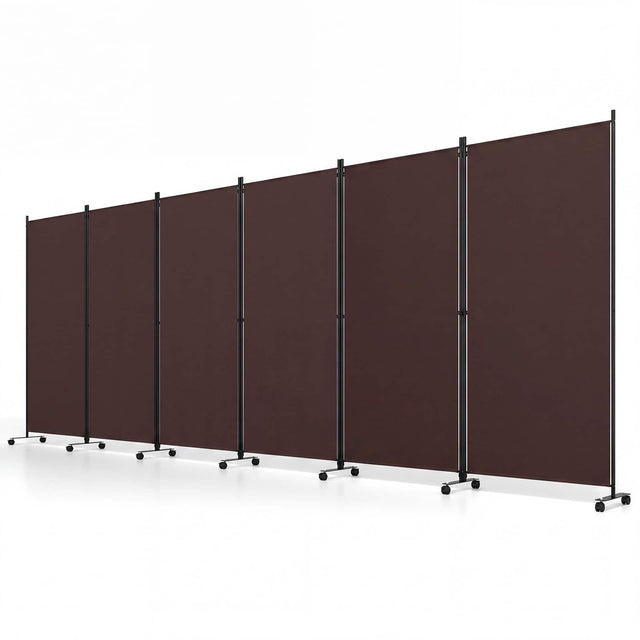 Front. Costway - Costway Room Divider with Lockable Wheels, 6 Panel Folding Privacy Screen for Office - Brown.