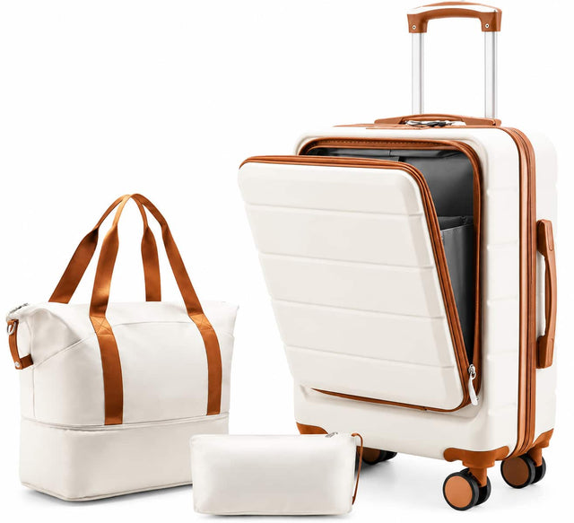 Front. LUGGEX - LUGGEX 20" Carry On Luggage Set with Laptop Compartment, Suitcase with Tote & Toiletry Bag - FX-Lite - White.