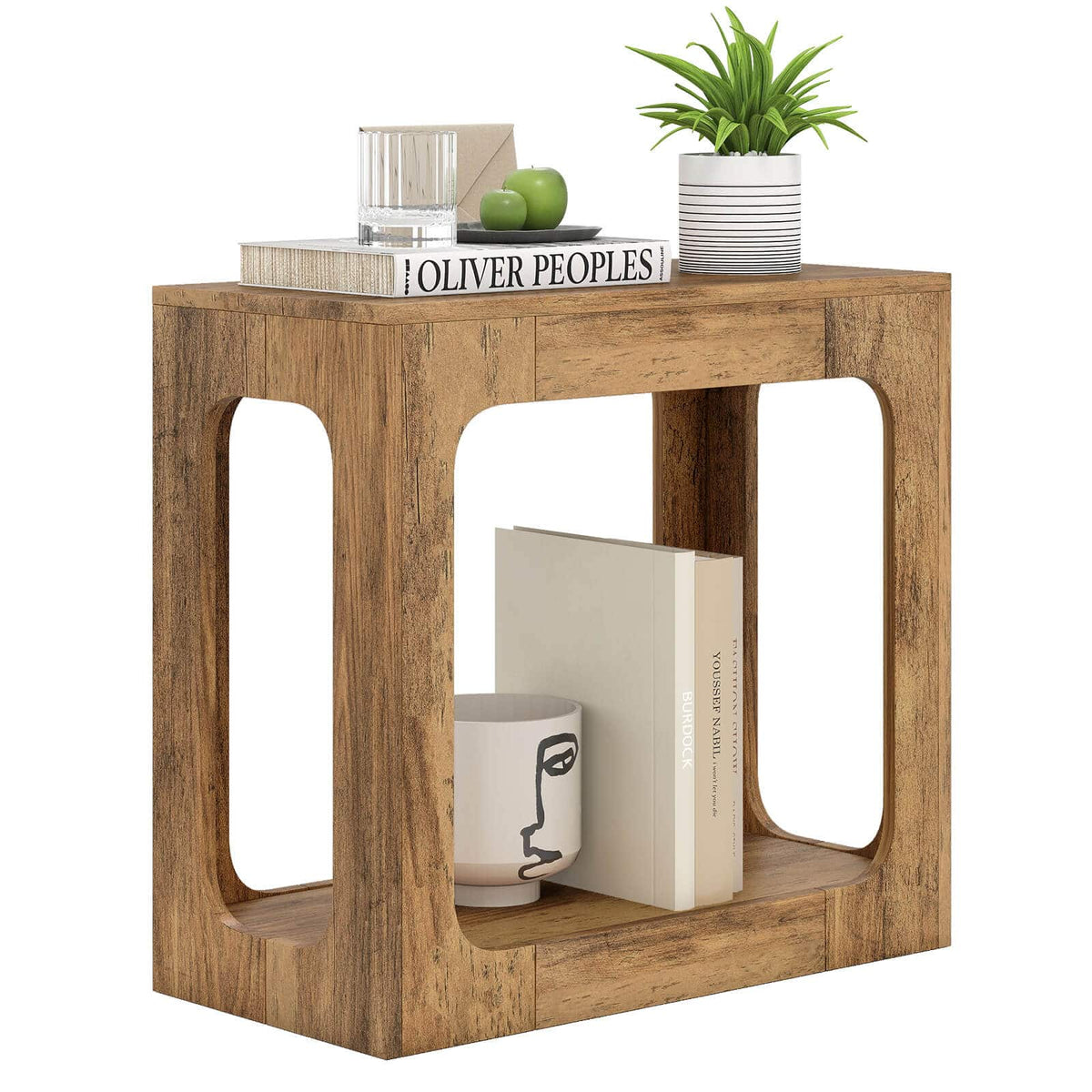 Costway - 1 PCS 2-Tier End Table with Storage Shelf Hollow-out Design for Living Room - Brown