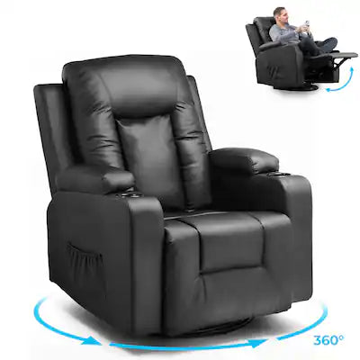 CloudRest Pro - Recliner Chair with Cup Holders PU Rocking Chair with Side Pockets Single Sofa Seat