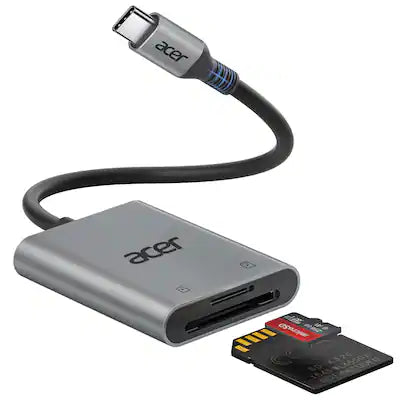 Acer - SD Card Reader USB C, Dual Slots Type C to Memory Card Reader, Aluminum Micro SD Card Camera Adapter