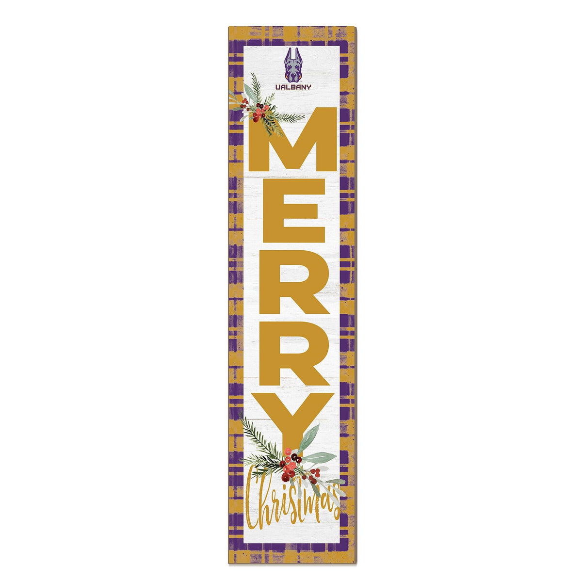 Jardine - UAlbany Great Danes 12'' x 48'' Outdoor Merry Christmas Leaner - White
