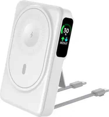 Energizer - 10,000mAh 22.5W Magnetic Wireless Qi/Qi2.0/MagSafe PowerBank, OLED Display, Apple Watch Charger, 2 Built in USB-C Cables