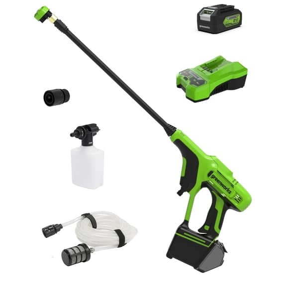 Front. Greenworks - Greenworks 24V 600PSI Pressure Washer, Power Cleaner with 4Ah USB battery and 2A charger - Green.