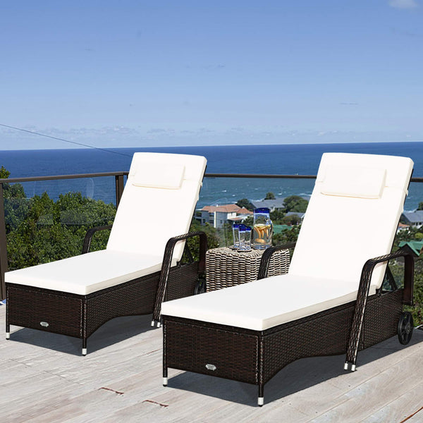 Gymax - 2PCS Cushioned Outdoor Wicker Chaise Lounge Chair w/ Wheel Adjustable Backrest