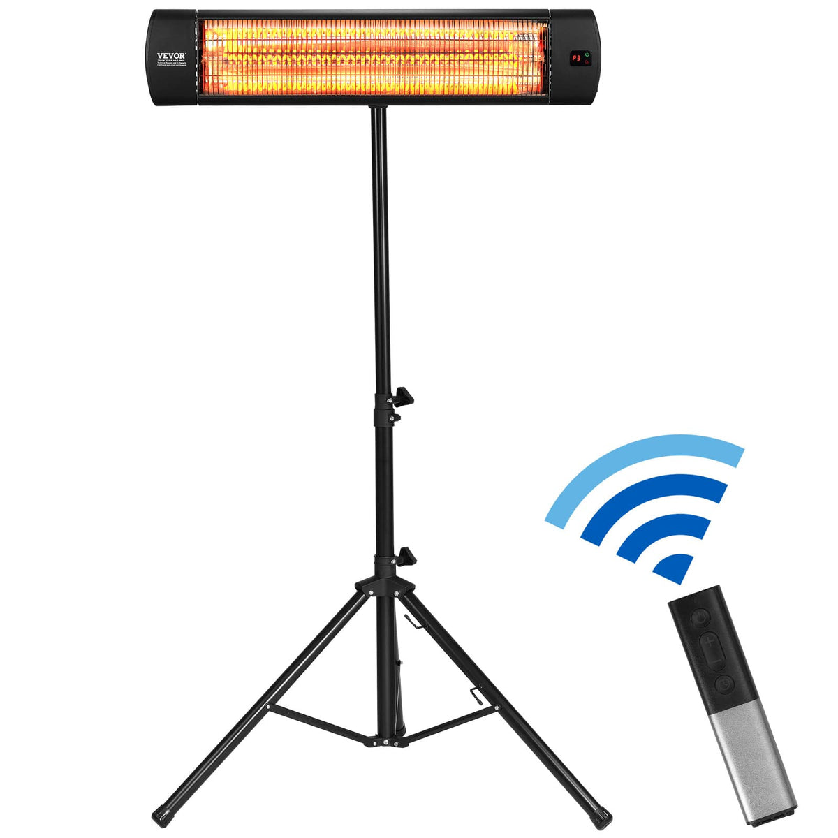VEVOR - Infrared Heater, 1500W Remote Control Electric Space Heater, LED Screen Patio Heater w/ 3 Speeds & Timer - Black