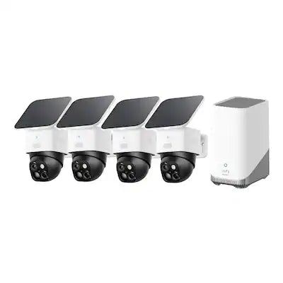 eufy - SoloCam S340 4‑Cam Kit with HomeBase 3, Solar Security Camera, Wireless Outdoor Camera, 360° Pan/Tilt, No Fee