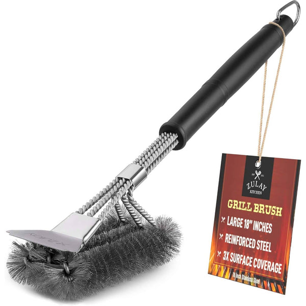 Zulay Kitchen - Best Heavy Duty Outdoor 18" Grill Brush and Scraper for All Grill Types - Black