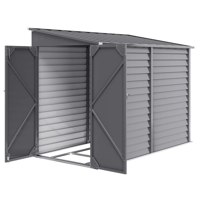 Front. Outsunny - x 9' Outdoor Storage Shed, Lean to Metal Shed with Foundation Kit, Lockable Doors and Gloves for Patio - Gray.