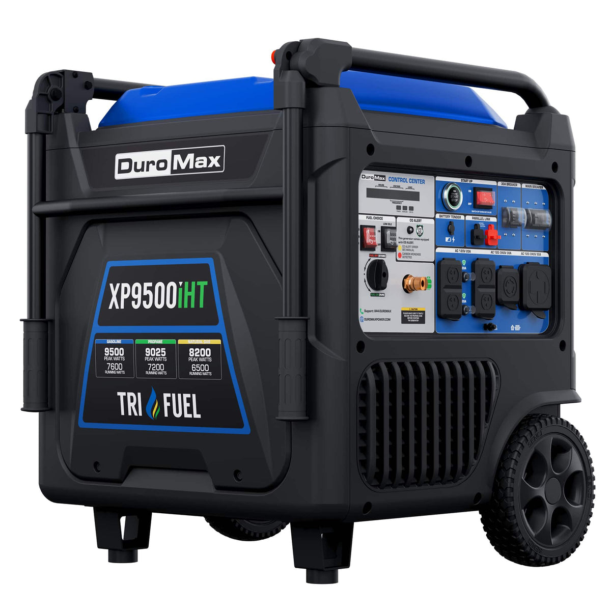 DuroMax - XP9500iHT 9,500 Watt Portable Tri Fuel Inverter Generator - Quiet, Low THD - Blue