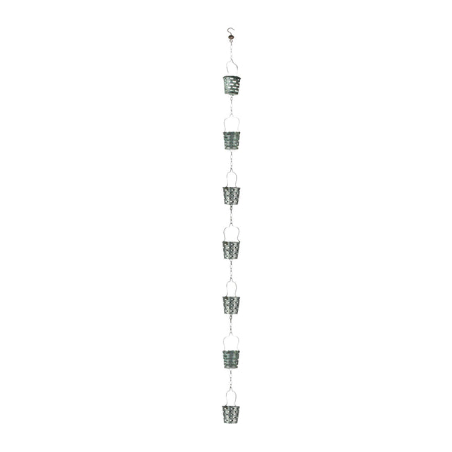 Front. Zeckos - 74 Inch Galvanized Metal Olive Bucket Rain Chain Gutter Home Downspout Accent - Silver.
