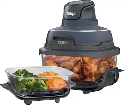 Ninja - Crispi 4-in-1 Portable Glass Air Fryer Cooking System with 2 Glass Containers, Crisper Plates & Storage Lids