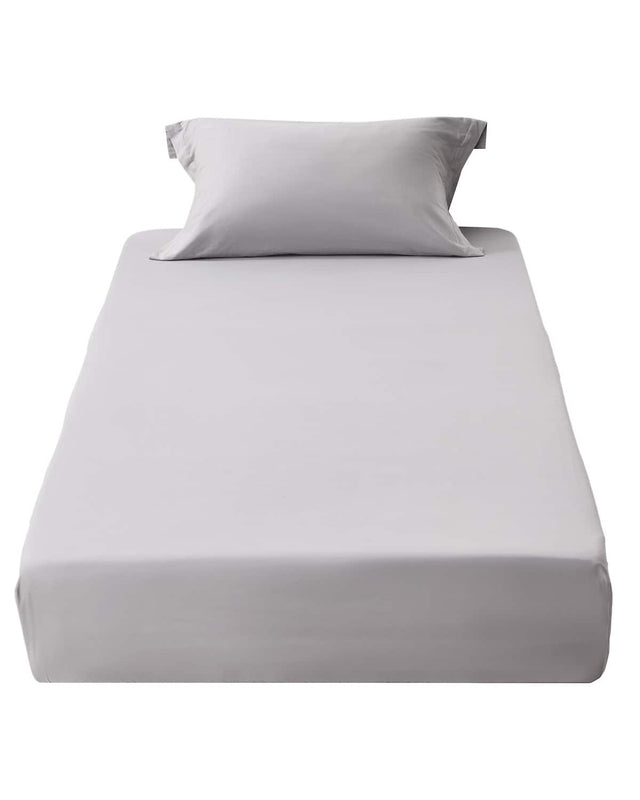 Front. VEVOR - Fitted Sheet,1 Set of 2 Pieces, Twin Size Elastic Fitted Sheet with High-Quality Microfiber, Wear-Resistant & Breathable - Light Grey.