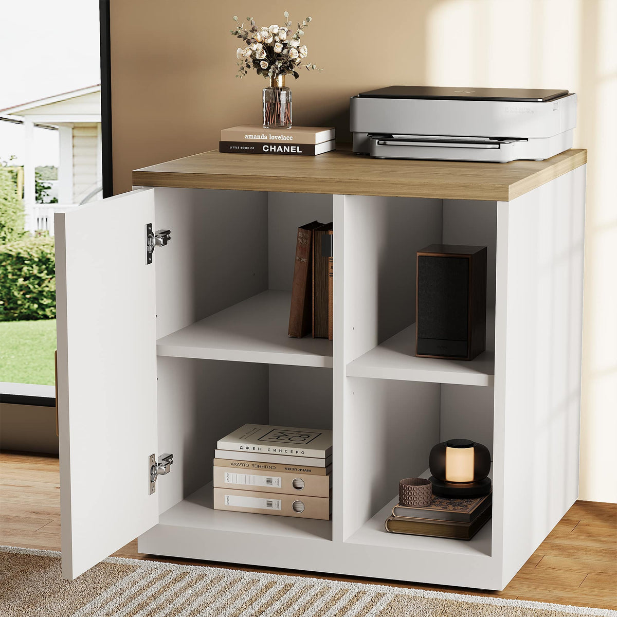 ModernMate - 23" File Cabinet Under Desk Storage Cabinet with Door, Printer Stands - Light Walnut