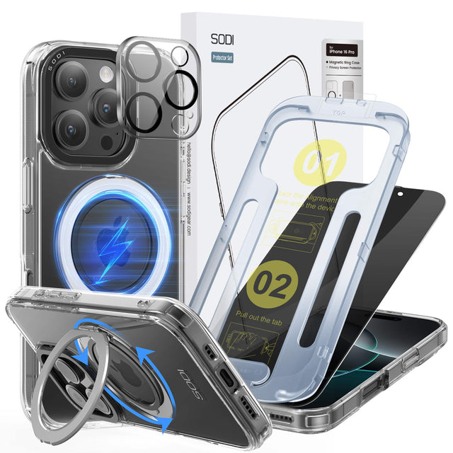 SODI Protector Set - iPhone 16 Pro Magnetic Ring Case - Privacy Screen Protector

1. Place the alignment frame on the device
2. Pull out the tab

www.sodigear.com