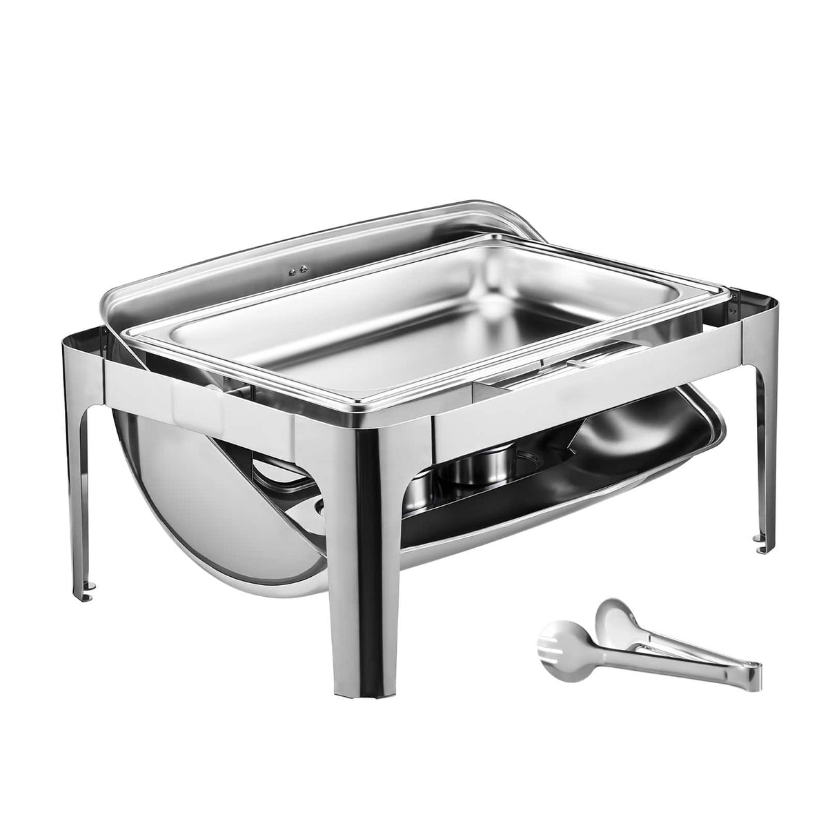VEVOR - Roll Top Chafing Dish Buffet Set, 9 Qt 1 Pack Stainless Steel Chafer with 2 Half Size Pans, Rectangle Warmer Server - Silver