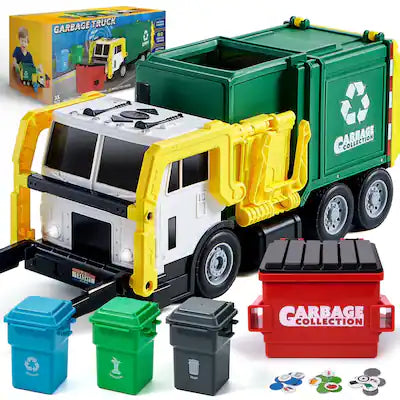 Joyfy - 16" Lights and Sounds Large Garbage Truck Toys for Boys, Realistic Trash Truck Toy, Toy Truck Christmas Gift for Boys