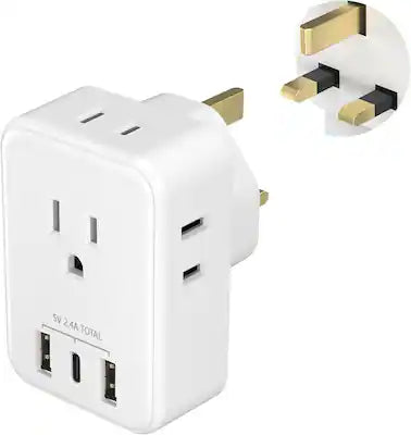 BN-LINK - US to UK Plug Adapter, Type G Travel Adapter with 4 AC & 3 USB Ports (USB-C), USA to UK