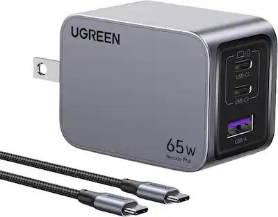 UGREEN - Nexoede Pro 65W USB-C Charger Set, PPS 3-Port Compact Foldable GaN Charger for MacBook Pro/Air, iPad, iPhone Series