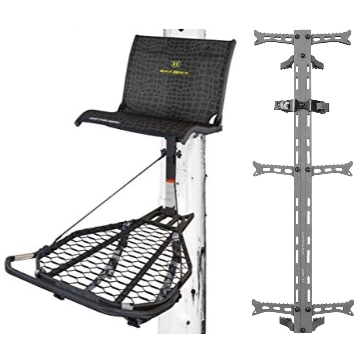 Hawk - Kickback LVL Hang On Tree Stand with Footrest & Set of 3 Climbing Sticks - Black