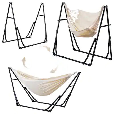 Ainfox - Foldable Hammock with Stand, 2-in-1 Hammock Swing Chair for Outdoor Patio, Portable Heavy Duty with Carrying Bag