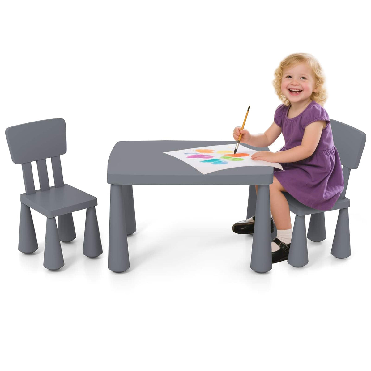 Gymax - Kids Table & 2 Chairs Set Toddler Activity Play Dining Study Desk - Gray