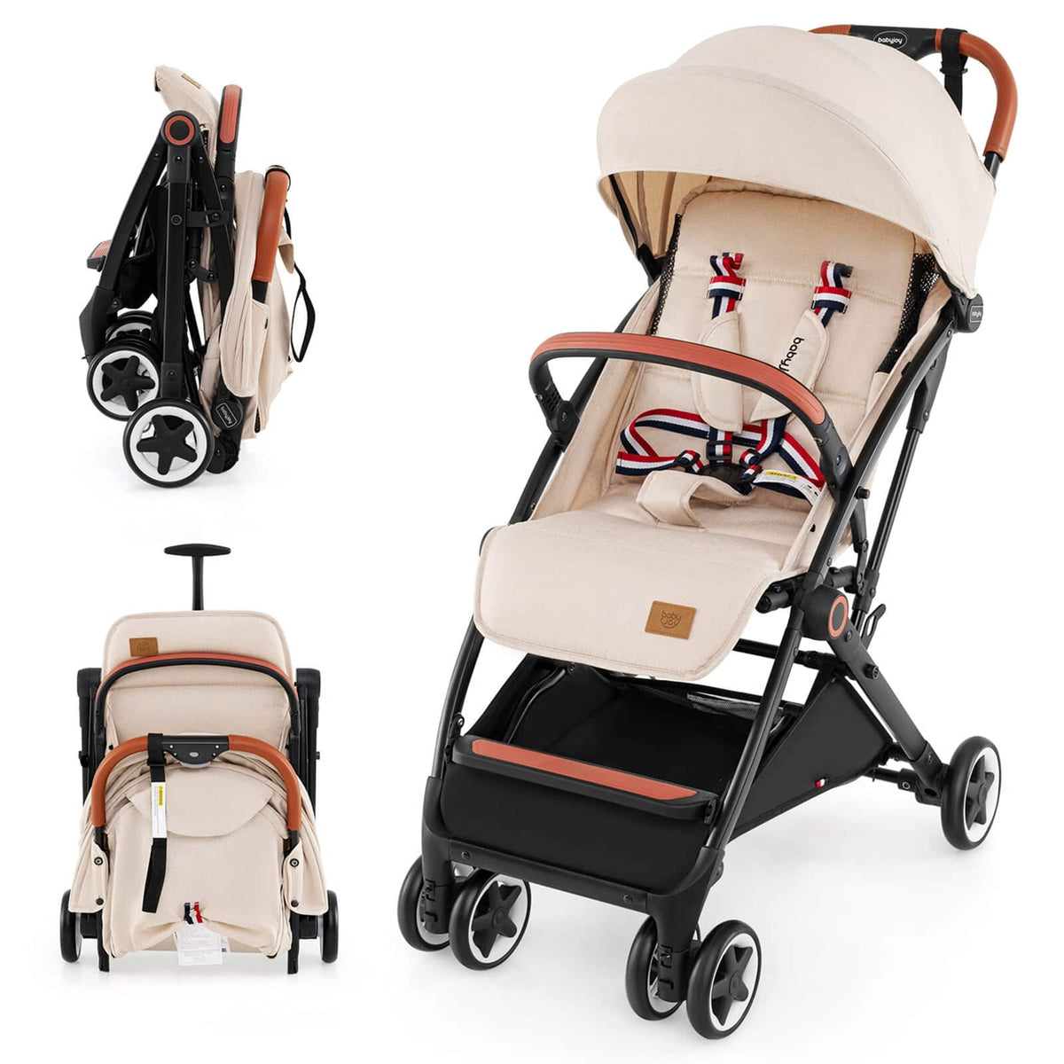 Costway - Lightweight Baby Stroller Aluminium Frame with Net for Travel 15 lbs - Beige