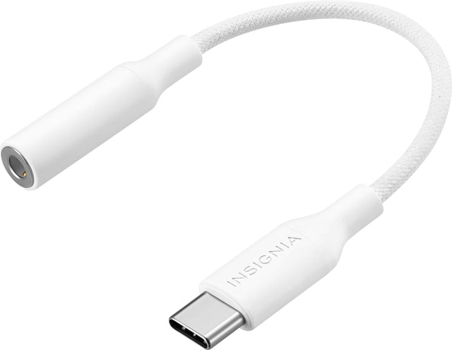 Front. Insignia™ - USB-C to Headphone Jack Adapter - White.