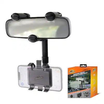 Armor All - Phone Mount for Car, Rear View Mirror Phone Holder, 360° Rotatable, Adjustable Telescopic Arm