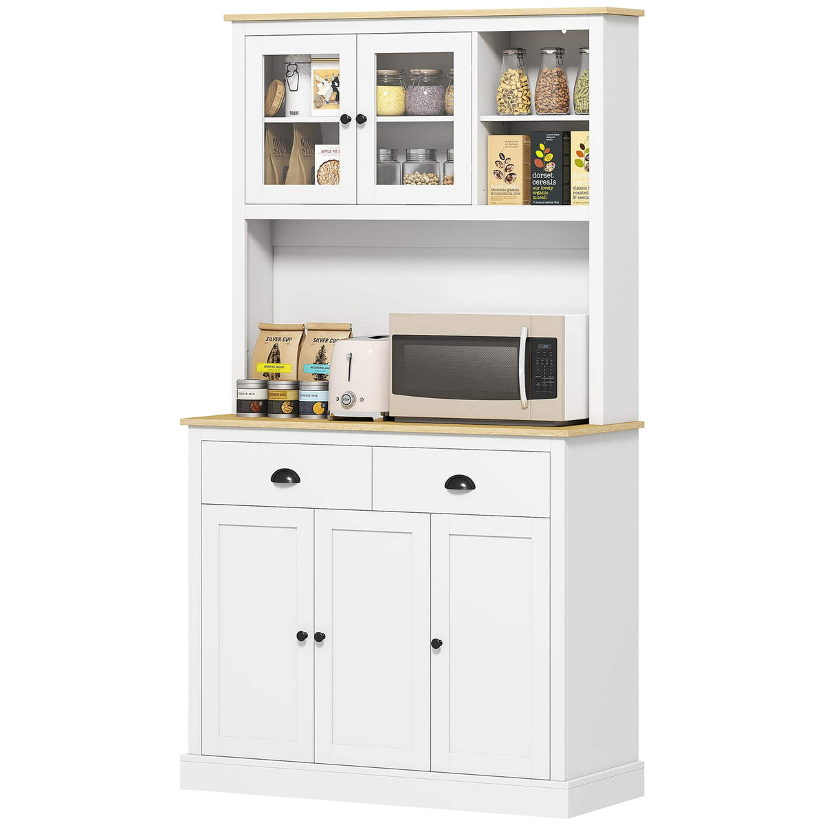 Homcom - Kitchen Cabinet, 71" Tall Pantry Cabinet, Modern Hutch with Wide Countertop - White