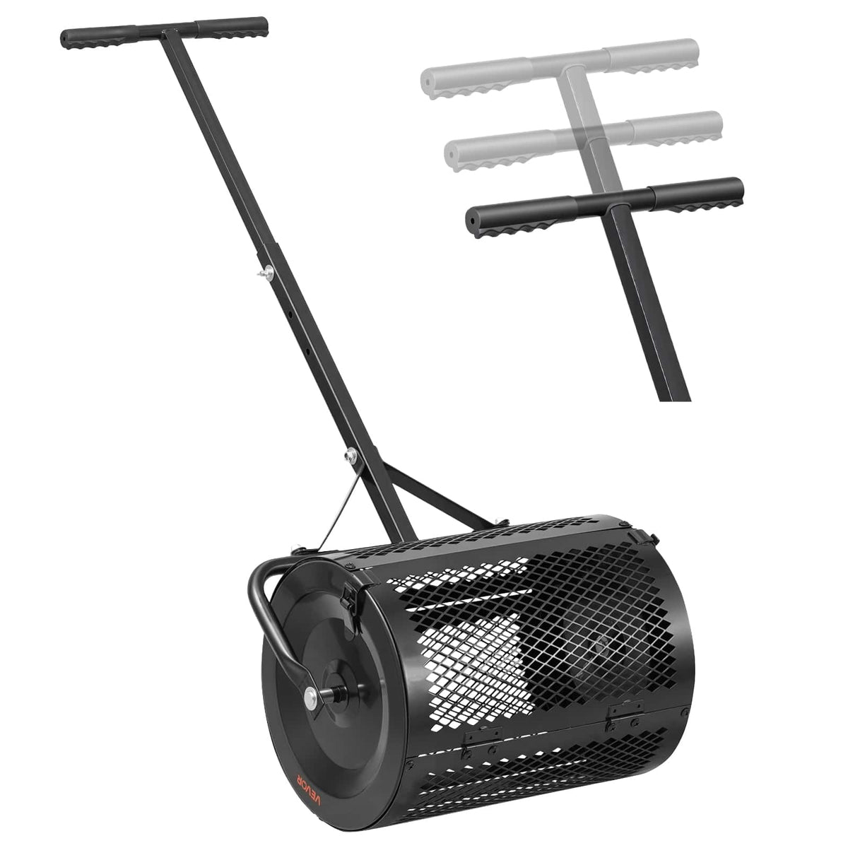 VEVOR - Compost Spreader, 16.5" Wide Peat Moss Spreader with T Shaped Handle, 3 Heights Adjustable, Powder-Coated Steel Garden - Black