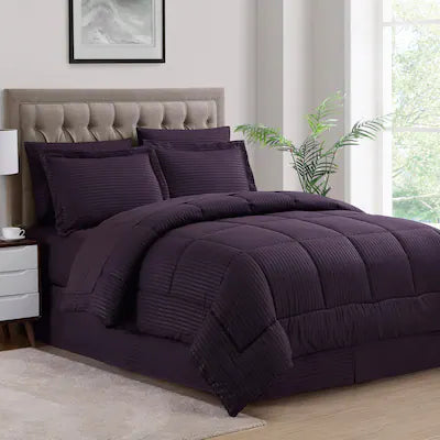 Sweet Home Collection - 8 Piece Embossed Dobby Stripe Bed in a Bag All Season Complete Set with Sheets - King