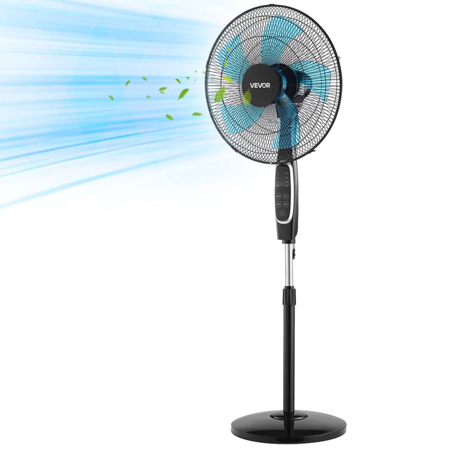 Front. VEVOR - 18-Inch Pedestal Fan, 2700 CFM Standing Floor Fan with Remote Control, 9 Speeds & 3 Modes, Oscillating Adjustable Height - Black.