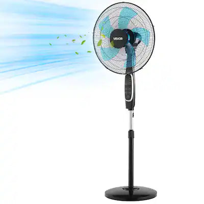 VEVOR - 18-Inch Pedestal Fan, 2700 CFM Standing Floor Fan with Remote Control, 9 Speeds & 3 Modes, Oscillating Adjustable Height