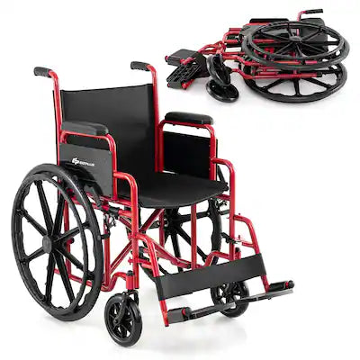 GOPLUS - Lightweight Folding Wheelchair for Adults with Swing-Away Footrest & Desk Arm