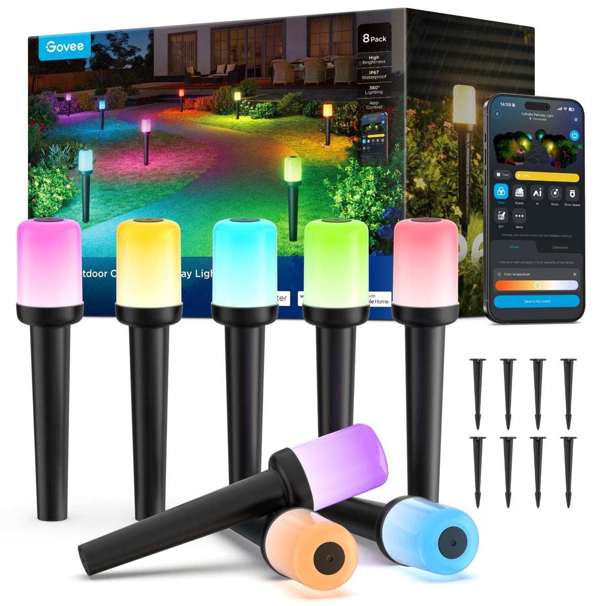 Govee - Outdoor Cylinder Pathway Lights 8pk